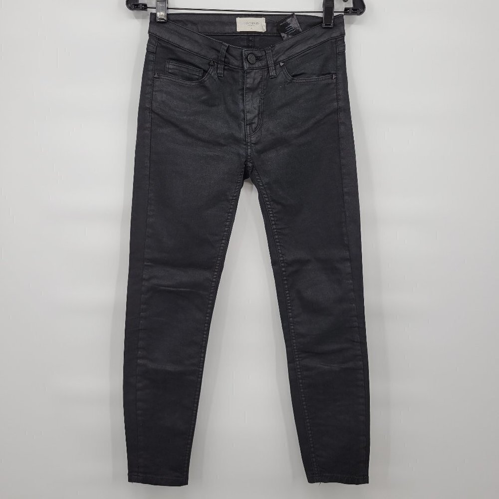 Eleven Paris Women Black Mid Rise Skinny Ankle Zip Stretch Jeans Size 25